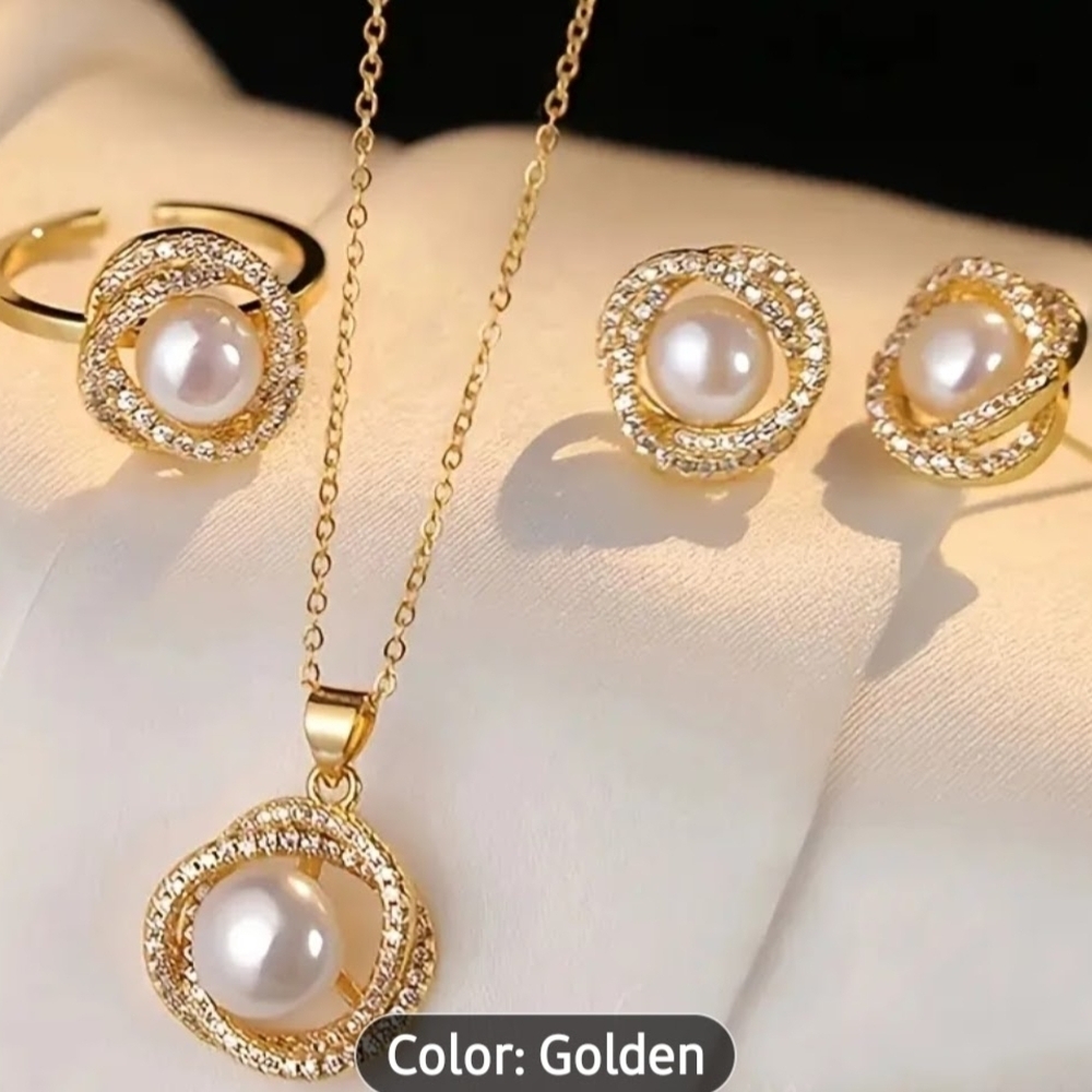 Elegant Gold Pearl Jewelry Set